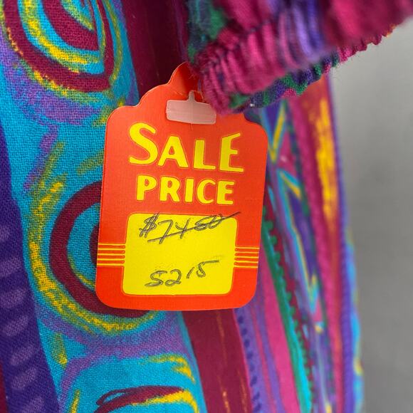 Vtg 80s 90s Two Potato Laguna Beach Artsy Midi Muumuu Dress Womens XS Cotton NOS - Picture 16 of 16